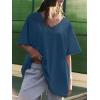 imageATHMILE Womens Summer Oversized Shirts V Neck Plus Size Spring Workout Tops Beach Vacation 2025 Gym ClothesBlue