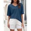 imageATHMILE Womens Summer Oversized Shirts V Neck Plus Size Spring Workout Tops Beach Vacation 2025 Gym ClothesBlue