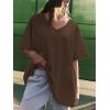 imageATHMILE Womens Summer Oversized Shirts V Neck Plus Size Spring Workout Tops Beach Vacation 2025 Gym ClothesBrown