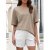 imageATHMILE Womens Summer Oversized Shirts V Neck Plus Size Spring Workout Tops Beach Vacation 2025 Gym ClothesKhaki