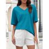 imageATHMILE Womens Summer Oversized Shirts V Neck Plus Size Spring Workout Tops Beach Vacation 2025 Gym ClothesLake Blue