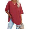 imageATHMILE Womens Summer Oversized Shirts V Neck Plus Size Spring Workout Tops Beach Vacation 2025 Gym ClothesRed