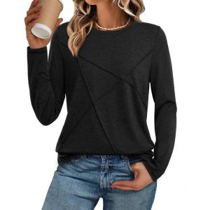 imageATHMILE Long Sleeve Shirts for Women Basic Business Casual Tops Work Clothes 2025 Fall Fashion OutfitsBlack