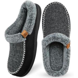 imageATHMILE Mens Slippers Slip On Moccasin Indoor Outdoor Warm Fuzzy Comfy House Shoes Fluffy Wide Loafer Home Bedroom SlippersBlack Black Wool