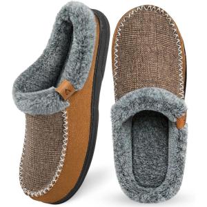 imageATHMILE Mens Slippers Slip On Moccasin Indoor Outdoor Warm Fuzzy Comfy House Shoes Fluffy Wide Loafer Home Bedroom SlippersBrown Black Wool