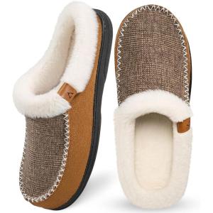 imageATHMILE Mens Slippers Slip On Moccasin Indoor Outdoor Warm Fuzzy Comfy House Shoes Fluffy Wide Loafer Home Bedroom SlippersBrown White Wool