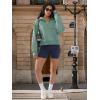 imageATHMILE Womens Hoodies Long Sleeve Fleece Quarter Zip Pullover Workout Oversized Sweatshirt Fall Winter Crop Jacket Tops 2025Green