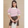 imageATHMILE Womens Puff Short Sleeve Sweater Tops 2025 Spring Summer Fall Trendy Casual T Shirts BlousesAred Stripe