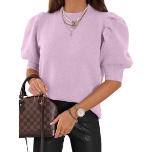imageATHMILE Womens Puff Short Sleeve Sweater Tops 2025 Spring Summer Fall Trendy Casual T Shirts BlousesApurple