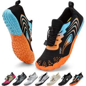 imageATHMILE Water Shoes for Women Men Quick Dry Beach Barefoot Aqua Swim Shoes NonSlip for Wading Rafting Hiking KayakingC Orange