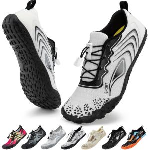 imageATHMILE Water Shoes for Women Men Quick Dry Beach Barefoot Aqua Swim Shoes NonSlip for Wading Rafting Hiking KayakingC White