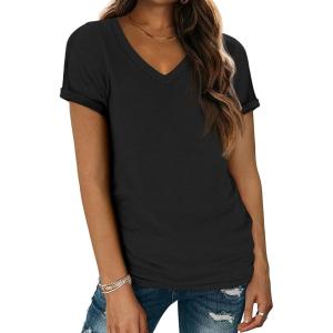imageATHMILE T Shirts Short Sleeve V Neck Tees for Women Fashion Tops Trendy Lightweight Casual Summer Outfits Clothes 2025 BeachBlack