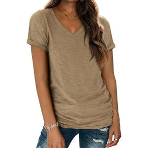 imageATHMILE T Shirts Short Sleeve V Neck Tees for Women Fashion Tops Trendy Lightweight Casual Summer Outfits Clothes 2025 BeachCoffee