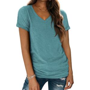 imageATHMILE T Shirts Short Sleeve V Neck Tees for Women Fashion Tops Trendy Lightweight Casual Summer Outfits Clothes 2025 BeachDarkblue