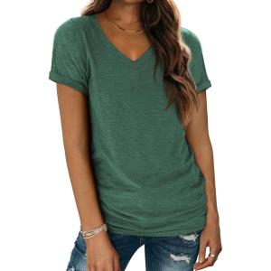 imageATHMILE T Shirts Short Sleeve V Neck Tees for Women Fashion Tops Trendy Lightweight Casual Summer Outfits Clothes 2025 BeachGreen