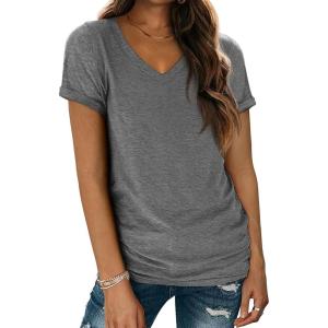 imageATHMILE T Shirts Short Sleeve V Neck Tees for Women Fashion Tops Trendy Lightweight Casual Summer Outfits Clothes 2025 BeachGrey