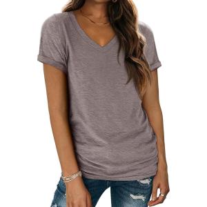 imageATHMILE T Shirts Short Sleeve V Neck Tees for Women Fashion Tops Trendy Lightweight Casual Summer Outfits Clothes 2025 BeachGreypurple