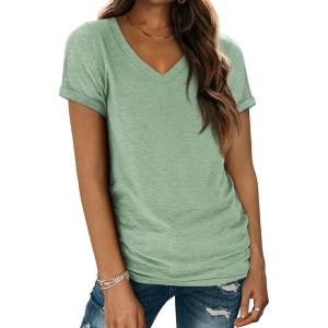 imageATHMILE T Shirts Short Sleeve V Neck Tees for Women Fashion Tops Trendy Lightweight Casual Summer Outfits Clothes 2025 BeachLightgreen