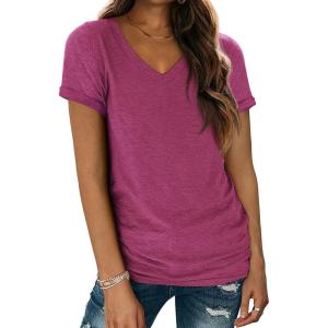 imageATHMILE T Shirts Short Sleeve V Neck Tees for Women Fashion Tops Trendy Lightweight Casual Summer Outfits Clothes 2025 BeachPurple
