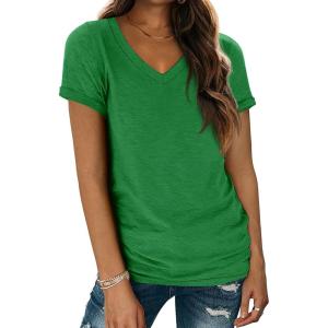 imageATHMILE T Shirts Short Sleeve V Neck Tees for Women Fashion Tops Trendy Lightweight Casual Summer Outfits Clothes 2025 BeachSan Pa Green