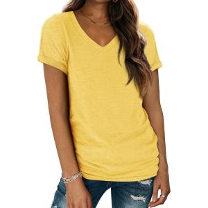 imageATHMILE T Shirts Short Sleeve V Neck Tees for Women Fashion Tops Trendy Lightweight Casual Summer Outfits Clothes 2025 BeachYellow