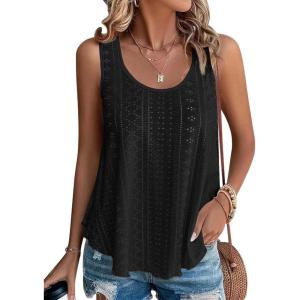 imageATHMILE Womens Tank Tops Sleeveless Eyelet Embroidery Scoop Neck Loose Fit Casual Summer Flowy BeachBlack