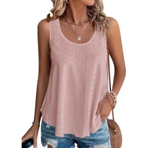 imageATHMILE Womens Tank Tops Sleeveless Eyelet Embroidery Scoop Neck Loose Fit Casual Summer Flowy BeachDarkpink