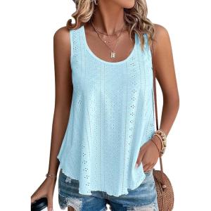 imageATHMILE Womens Tank Tops Sleeveless Eyelet Embroidery Scoop Neck Loose Fit Casual Summer Flowy BeachLightblue
