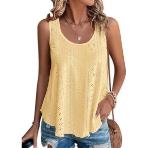 imageATHMILE Womens Tank Tops Sleeveless Eyelet Embroidery Scoop Neck Loose Fit Casual Summer Flowy BeachLightyellow