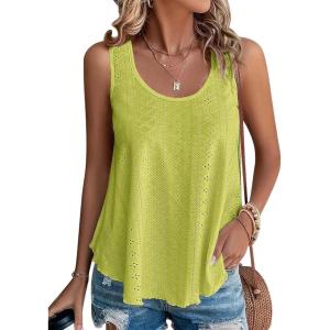 imageATHMILE Womens Tank Tops Sleeveless Eyelet Embroidery Scoop Neck Loose Fit Casual Summer Flowy BeachLime Green