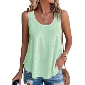 imageATHMILE Womens Tank Tops Sleeveless Eyelet Embroidery Scoop Neck Loose Fit Casual Summer Flowy BeachMintgreen