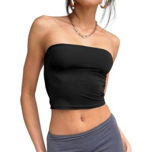 imageATHMILE Womens Tube Tops Strapless Crop Tops Basic Backless Sleeveless Bandeau Trendy Going Out Cute Summer OutfitsBlack