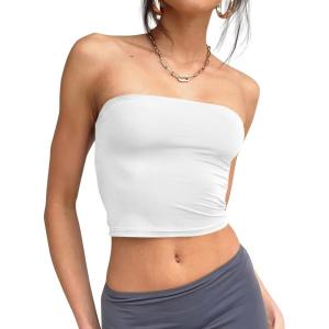 imageATHMILE Womens Tube Tops Strapless Crop Tops Basic Backless Sleeveless Bandeau Trendy Going Out Cute Summer OutfitsWhite