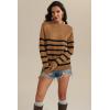imageATHMILE Fall Turtleneck Striped Sweaters for Women 2025 Winter Long Sleeve Knit Sweater Pullover Tops Deco with Metal ButtonsKhaki