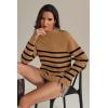 imageATHMILE Fall Turtleneck Striped Sweaters for Women 2025 Winter Long Sleeve Knit Sweater Pullover Tops Deco with Metal ButtonsKhaki