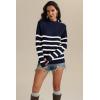 imageATHMILE Fall Turtleneck Striped Sweaters for Women 2025 Winter Long Sleeve Knit Sweater Pullover Tops Deco with Metal ButtonsNavy