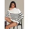 imageATHMILE Fall Turtleneck Striped Sweaters for Women 2025 Winter Long Sleeve Knit Sweater Pullover Tops Deco with Metal ButtonsWhite