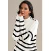 imageATHMILE Fall Turtleneck Striped Sweaters for Women 2025 Winter Long Sleeve Knit Sweater Pullover Tops Deco with Metal ButtonsWhite