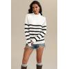 imageATHMILE Fall Turtleneck Striped Sweaters for Women 2025 Winter Long Sleeve Knit Sweater Pullover Tops Deco with Metal ButtonsWhite