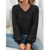 imageATHMILE Sweaters for Women Fall Outfits Oversized Long Sleeve V Neck Crochet Sweaters Lightweight Knit Pullover JumperBlack