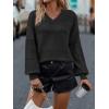 imageATHMILE Sweaters for Women Fall Outfits Oversized Long Sleeve V Neck Crochet Sweaters Lightweight Knit Pullover JumperBlack