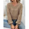 imageATHMILE Sweaters for Women Fall Outfits Oversized Long Sleeve V Neck Crochet Sweaters Lightweight Knit Pullover JumperCamel