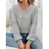 imageATHMILE Sweaters for Women Fall Outfits Oversized Long Sleeve V Neck Crochet Sweaters Lightweight Knit Pullover JumperGrey