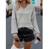 imageATHMILE Sweaters for Women Fall Outfits Oversized Long Sleeve V Neck Crochet Sweaters Lightweight Knit Pullover JumperGrey