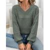 imageATHMILE Sweaters for Women Fall Outfits Oversized Long Sleeve V Neck Crochet Sweaters Lightweight Knit Pullover JumperMist Green