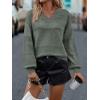 imageATHMILE Sweaters for Women Fall Outfits Oversized Long Sleeve V Neck Crochet Sweaters Lightweight Knit Pullover JumperMist Green