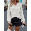imageATHMILE Sweaters for Women Fall Outfits Oversized Long Sleeve V Neck Crochet Sweaters Lightweight Knit Pullover JumperWhite