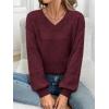 imageATHMILE Sweaters for Women Fall Outfits Oversized Long Sleeve V Neck Crochet Sweaters Lightweight Knit Pullover JumperWine Red
