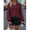 imageATHMILE Sweaters for Women Fall Outfits Oversized Long Sleeve V Neck Crochet Sweaters Lightweight Knit Pullover JumperWine Red