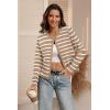 imageATHMILE Women Striped Cardigan Sweaters Button Down Cropped Fall Fashion Outfits Winter Clothes Knit Lady Jackets Coat 2025Apricot White Stripe